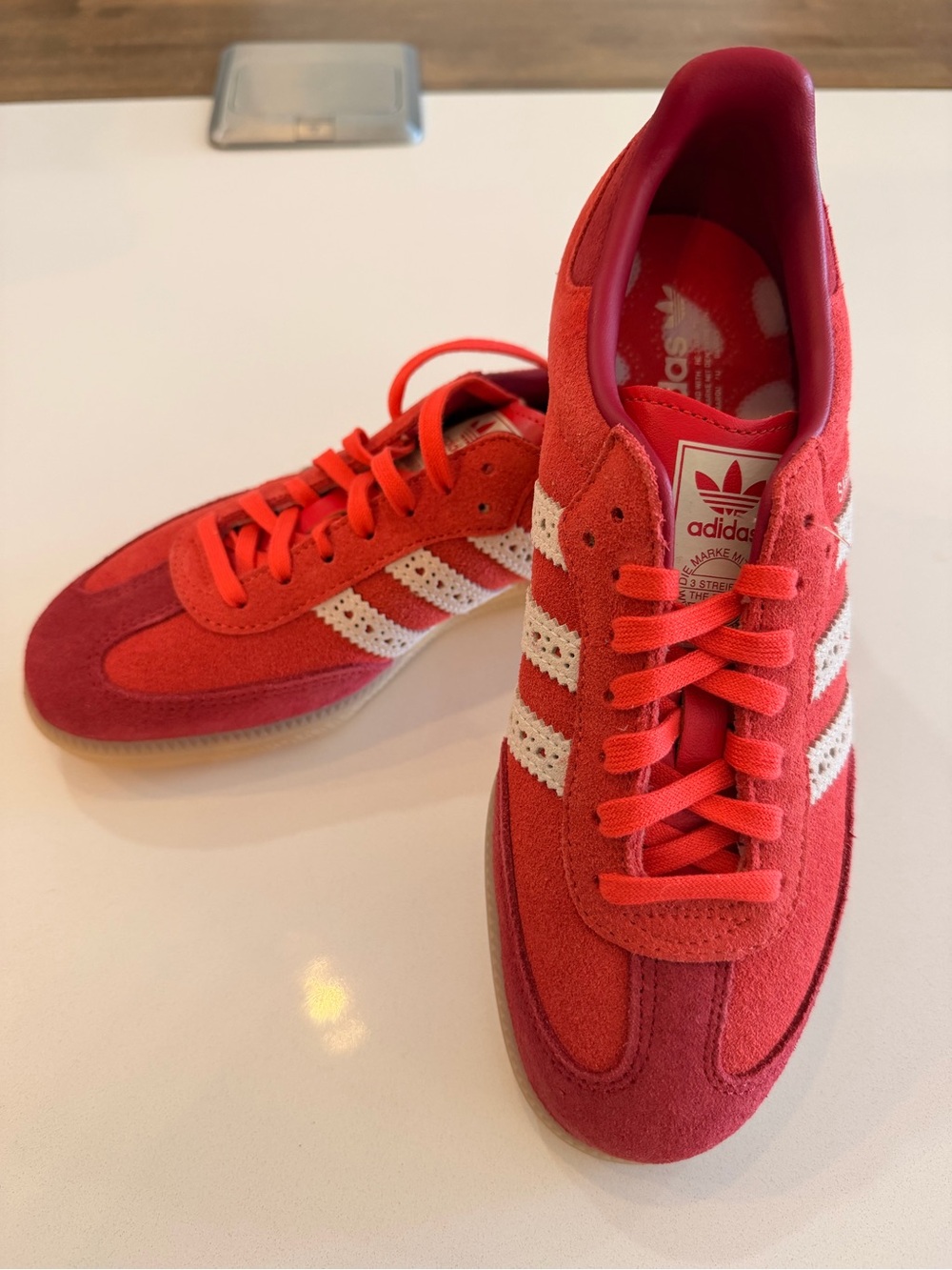 Adidas Samba Red Suede Sneakers White Stripes with hearts NWOB